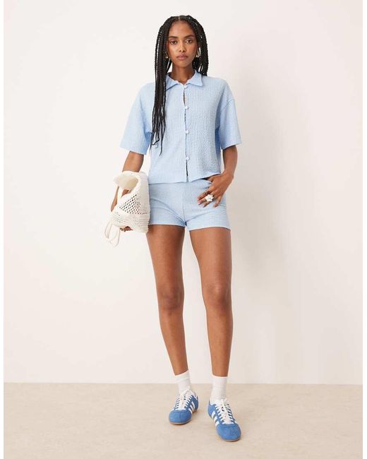 ASOS Blue Textured Broderie Lace Button Through Shirt