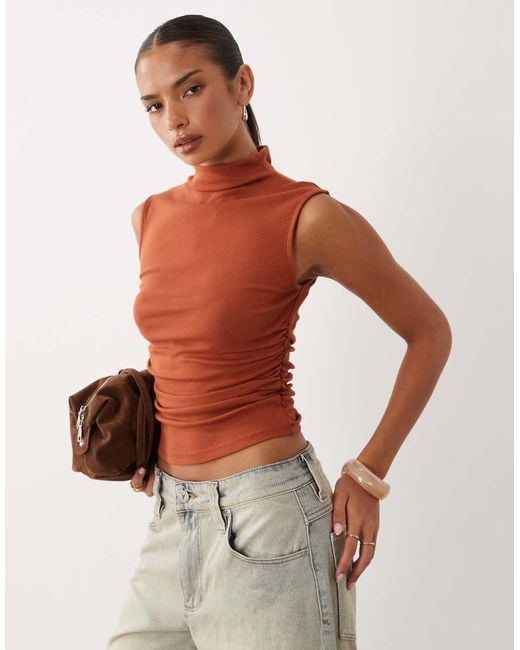 Gina Tricot Red Sleeveless Funnel Neck Top