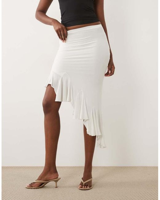 Missy Empire Natural Slinky Asymmetric Godet Hem Midaxi Skirt