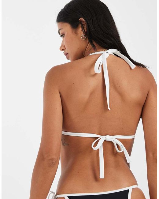 Wolf & Whistle Black Triangle Bikini Top With Contrast Piping