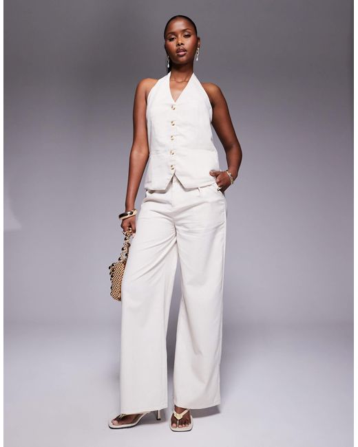 Princess Polly Gray Tailored Halterneck Button Through Waistcoat And Wide Leg Pants Full Set