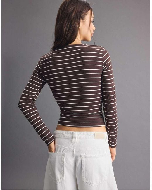Stradivarius Gray Basic Long Sleeve Striped T-Shirt