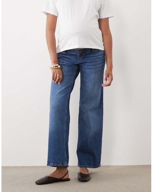 Mama.licious Blue Mamalicious Maternity Over The Bump Wide Leg Jeans