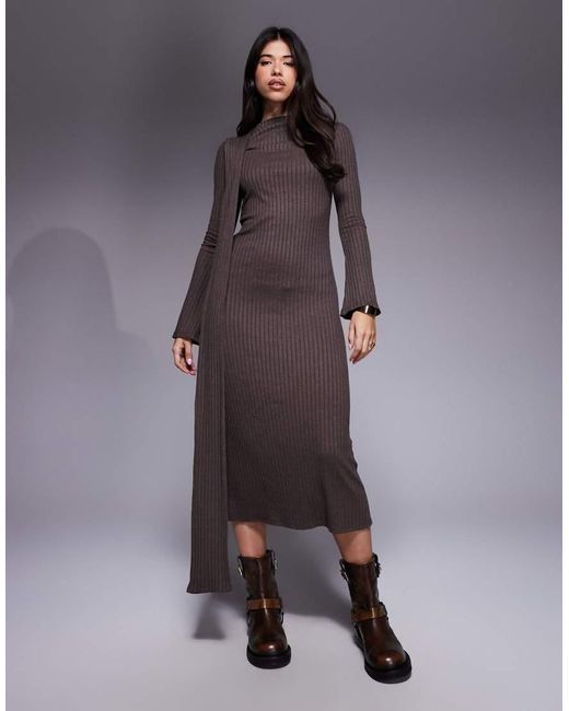 ASOS Purple Long Sleeve Scarf Detail Maxi Dress