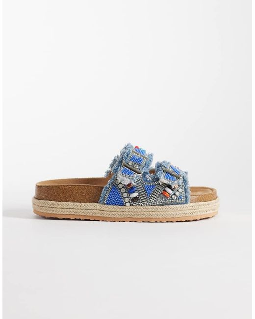 SIMMI Blue Simmi London Mayha Beeded Double Buckle Sandals