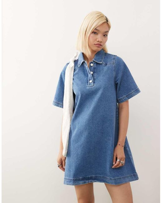 Reclaimed Vintage Blue Denim Western Detail Mini Shirt Dress