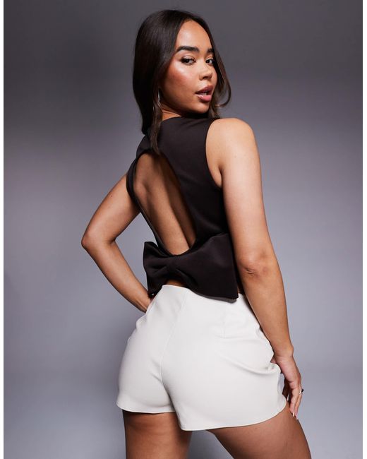 ASOS Brown Bow Detail Open Back Crop Top