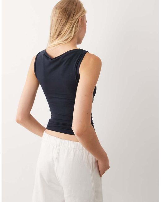 Miss Selfridge Black Ruched Front Slash Neck Top