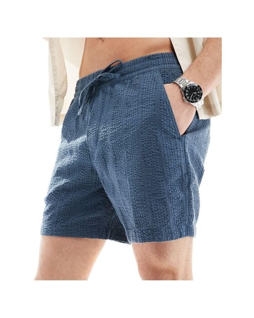 Abercrombie & Fitch Blue 6inch Pull On Seersucker Shorts for men