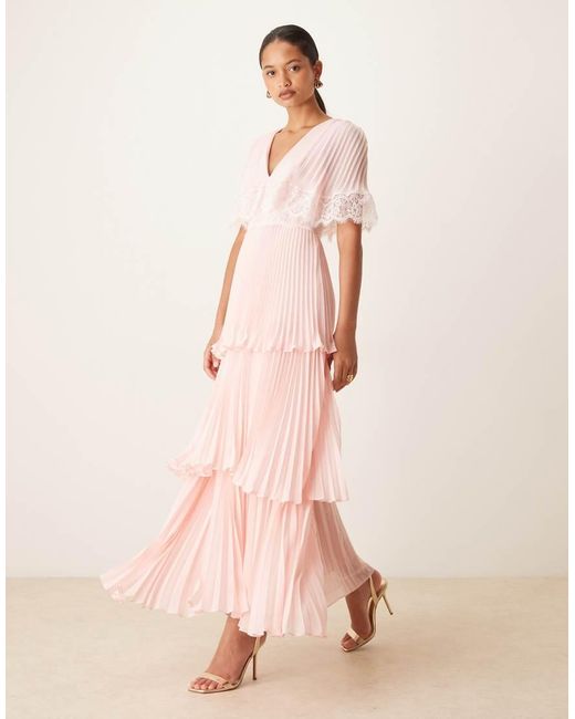 True Decadence Pink Tiered Pleated Maxi Dress