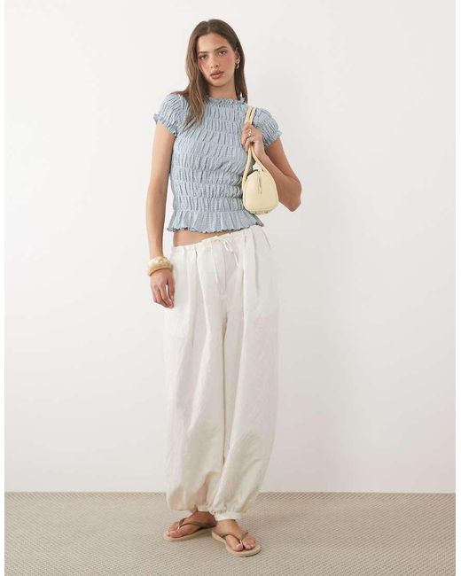 ASOS Gray Shirred Short Sleeve Top