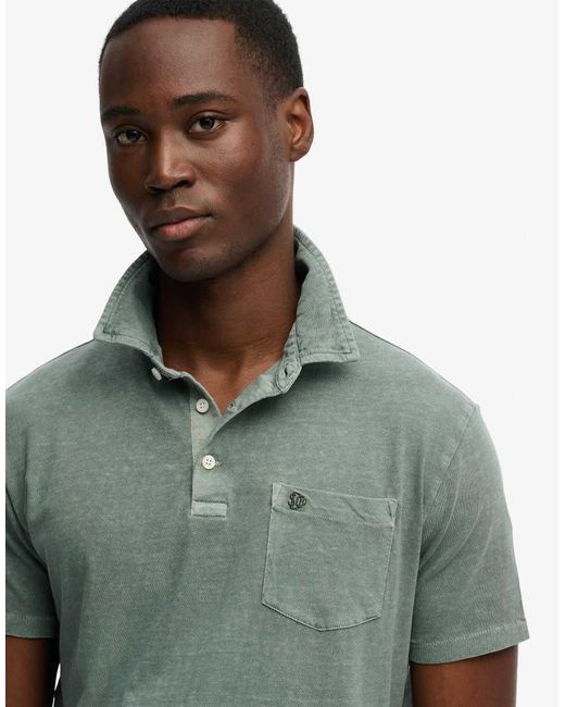 Superdry Green Classic Cotton Linen Polo Shirt for men