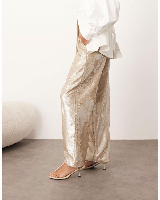 ARRANGE Natural Embellished Sequin Tailored Straight Leg Trouser
