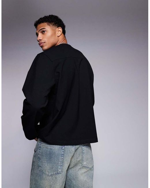 Camicia Squadrata Comoda Nera Senza Colletto di ASOS in Black da Uomo