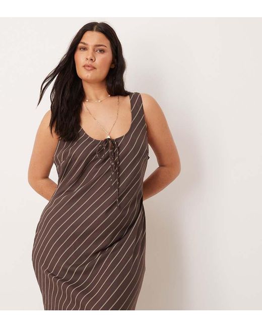 ASOS Brown Asos Design Curve Scoop Neck Tie Front Midi Dress