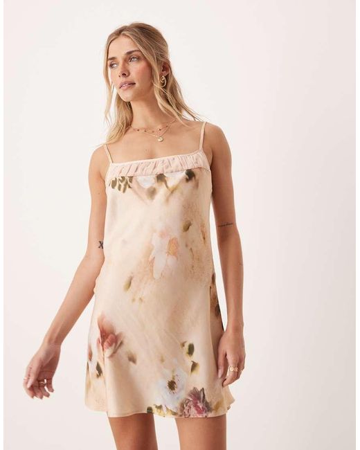 ASOS Natural Cami Floral With Ruched Bust Detail Mini Dress
