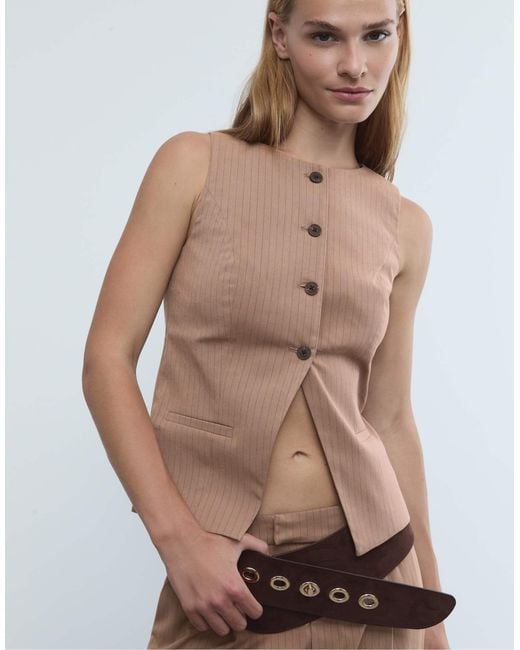 Stradivarius Brown – gestreifte regular-fit-weste
