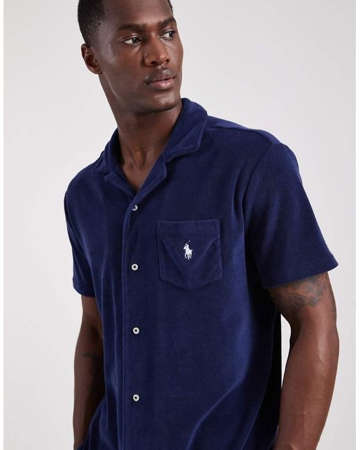 Polo Ralph Lauren Blue Icon Logo Co-ord Terry Cloth Short Sleeve Shirt for men