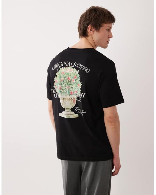 Jack & Jones Black Oversized T-shirt With Flower Backprint for men