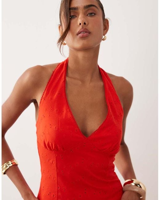 ASOS Red Broderie Halter Midi Dress
