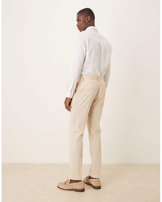 ASOS Natural Linen Look Slim Suit Trousers With Front Pleat for men