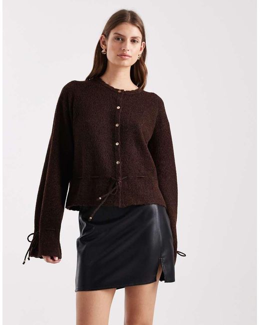 Miss Selfridge Brown Cosy Peplum Hem Cardigan
