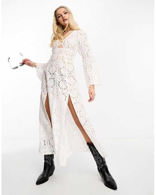 Miss Selfridge Festival Lace Sheer Ring Detail Maxi Dress in White