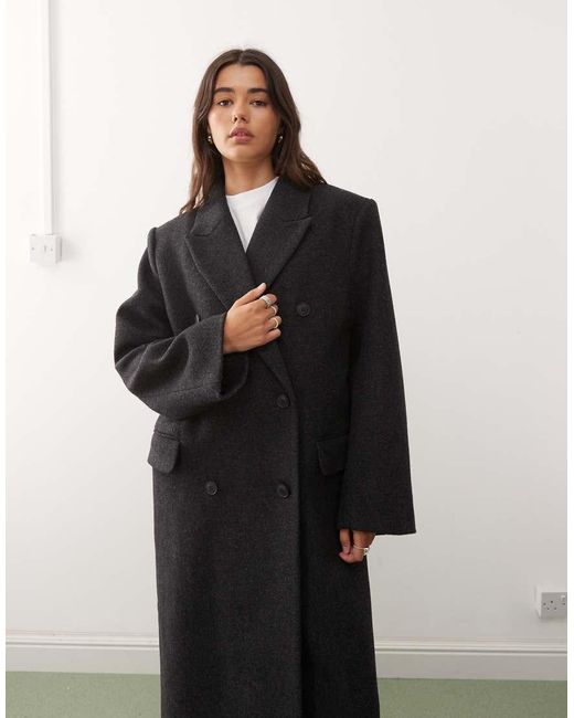 Weekday Black Logan Wool Blend Oversized Knee Length Coat
