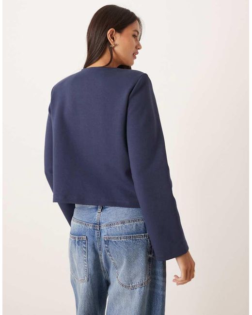 ASOS Blue Interlock Button Through Boxy Top With Shoulder Pads
