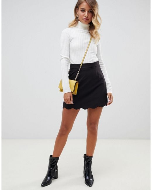 ASOS Black A-line Mini Skirt With Scallop Hem