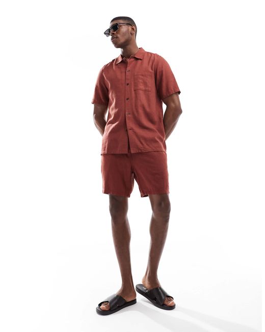 New Look Red Flat Collar Linen-blend Shirt Co-ord for men