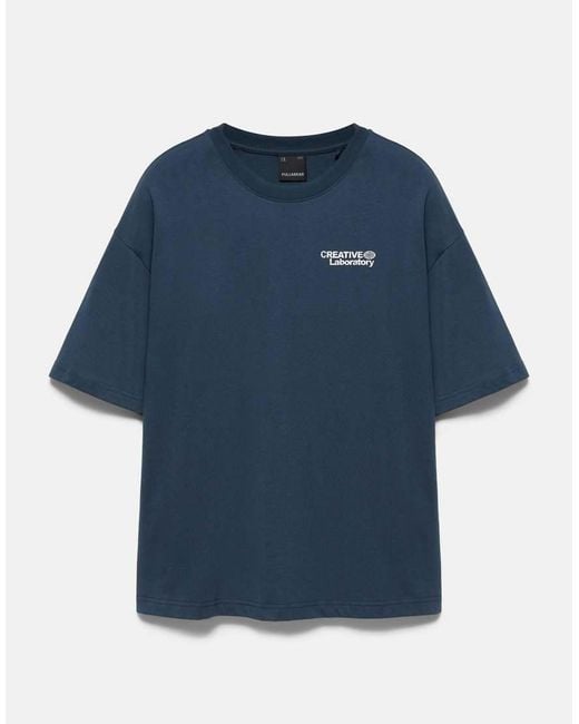 Pull&Bear Blue Creative Laboratory Graphic T-shirt for men