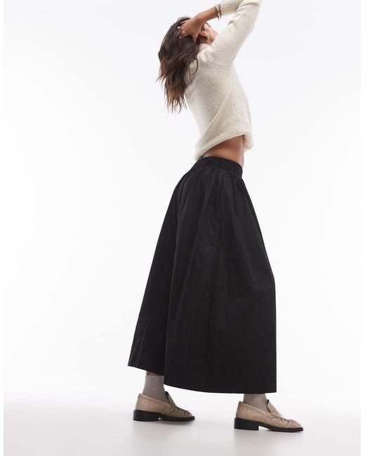 TOPSHOP White Techy Full Skirt With Ruched Waist