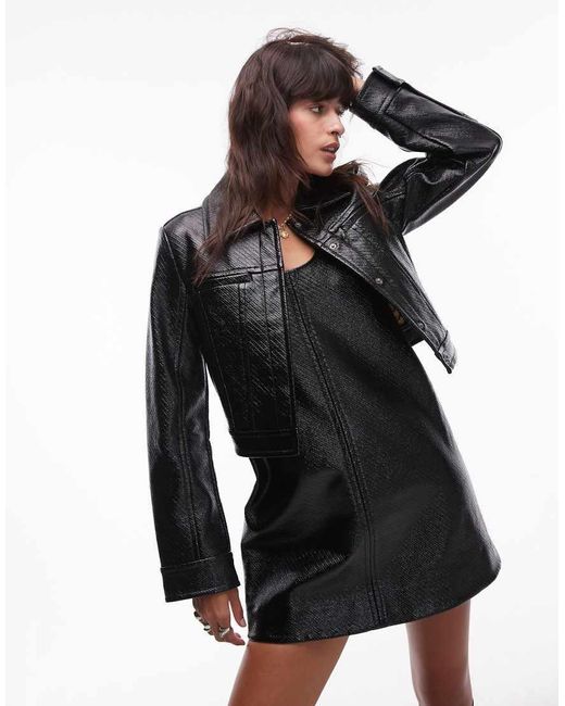 & Other Stories Black Patent Jacket With Houndstooth Lining