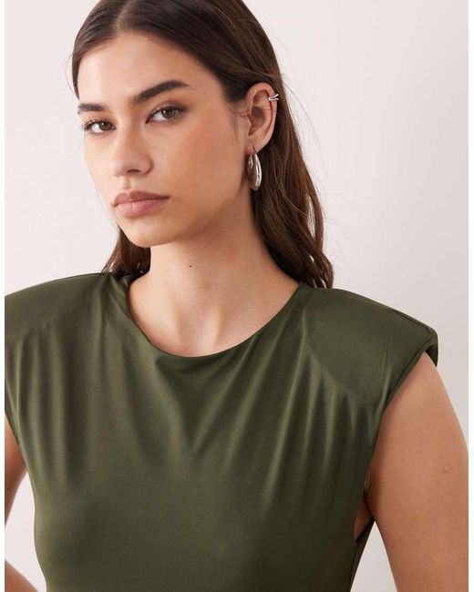 ASOS Green Slinky Sleeveless Shoulder Pad Bodysuit