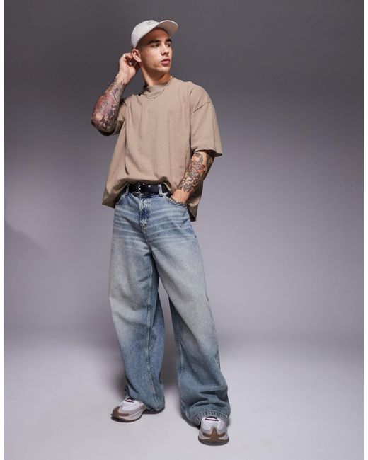 ASOS – kastiges oversize-t-shirt in Blue für Herren