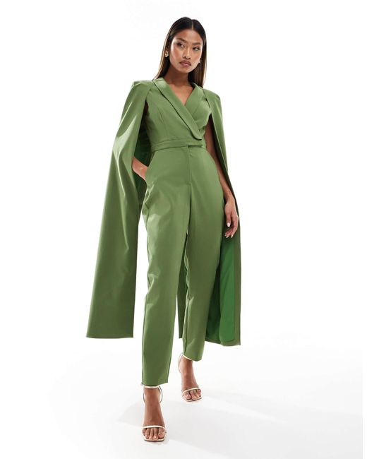 Lavish Alice Cape Style Tailored Jumpsuit in Green | Lyst
