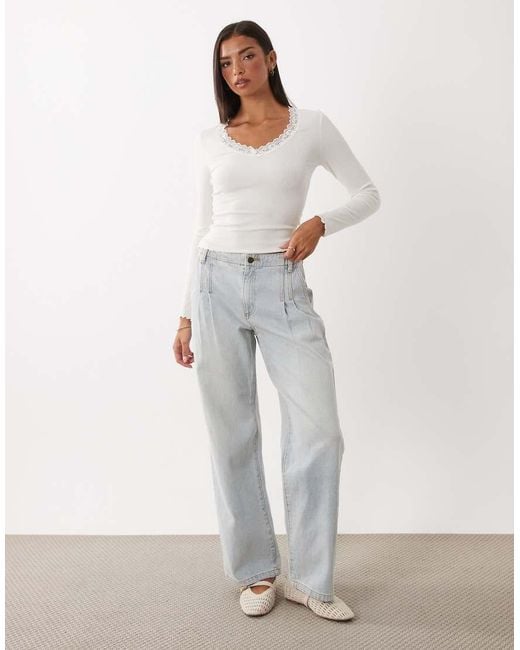 Miss Selfridge White Long Sleeve V-neck Top