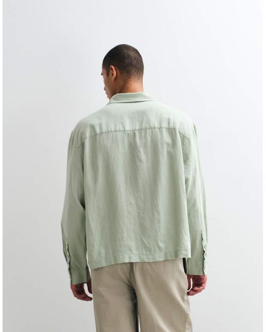 ASOS Gray Boxy Oversized Revere Linen Blend Shirt for men