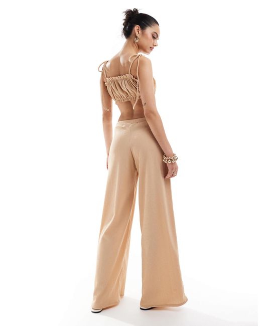 Pantalon large d'ensemble en tissu texturé - taupe ASOS en coloris White