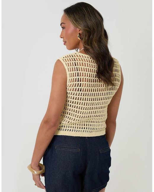 Threadbare Blue Crochet Button Up Vest