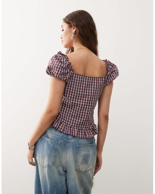Reclaimed (vintage) Multicolor Western Prairie Top With Puff Sleeve And Button Down