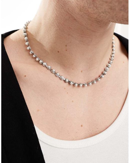 Collana Argentata Con Perle Sintetiche di ASOS in Natural da Uomo