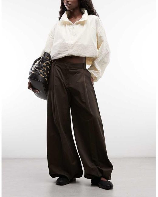 Monki Brown Woven Balloon Trousers