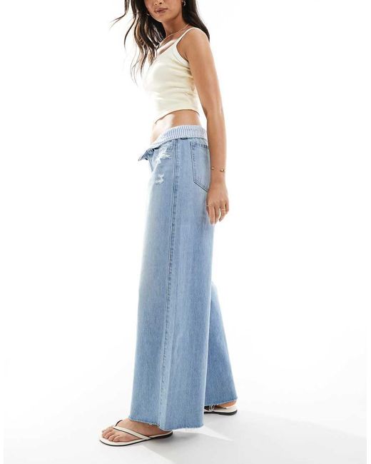 Hollister Super Baggy Jeans Met Lage Taille En Onafgewerkte Zoom in het Blue