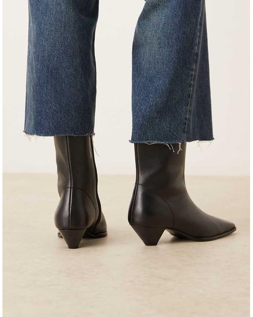 ASOS Blue Rhodes Leather Chisel Toe Heeled Ankle Boots