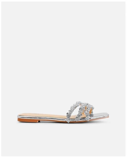 SIMMI Metallic Tapri Wide Fit Diamante Flat Sandals