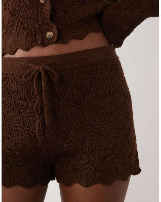 Miss Selfridge Brown Crochet Knitted Shorts Co-ord
