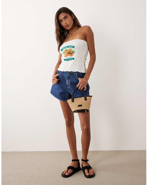 The Frolic Blue Exclusive Bandeau Shirred Papaya Graphic Top