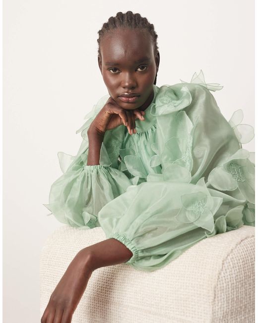 ARRANGE Green – ausgestelltes, hochgeschlossenes minikleid aus organza